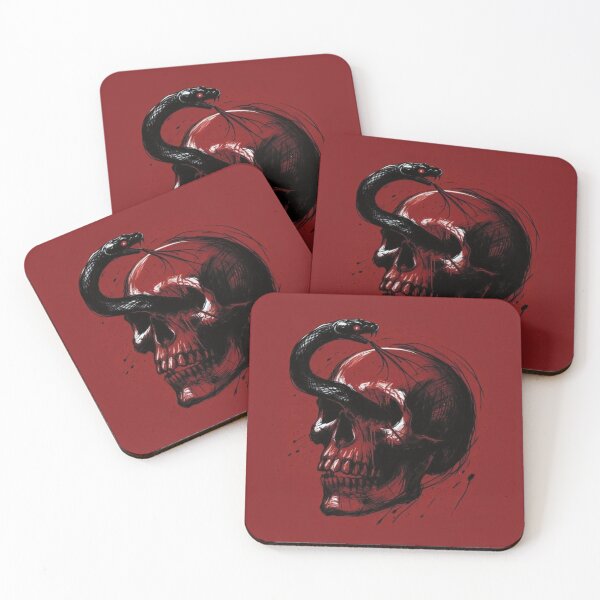 Item preview, Gothic Red Skull with Black Snake - Macabre Digital Sketch designed and sold by UrbanCanvas 111.