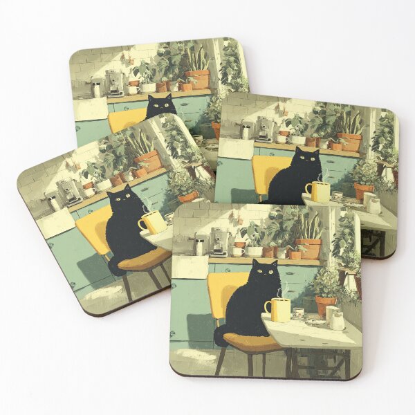 Item preview, Black Cat Coffee Break in Cozy Kitchen designed and sold by Erika Kaisersot.
