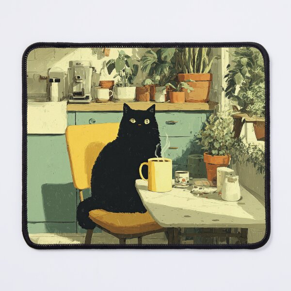 Item preview, Black Cat Coffee Break in Cozy Kitchen designed and sold by Erika Kaisersot.