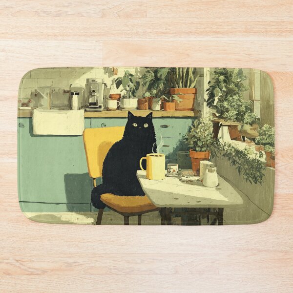 Item preview, Black Cat Coffee Break in Cozy Kitchen designed and sold by Erika Kaisersot.