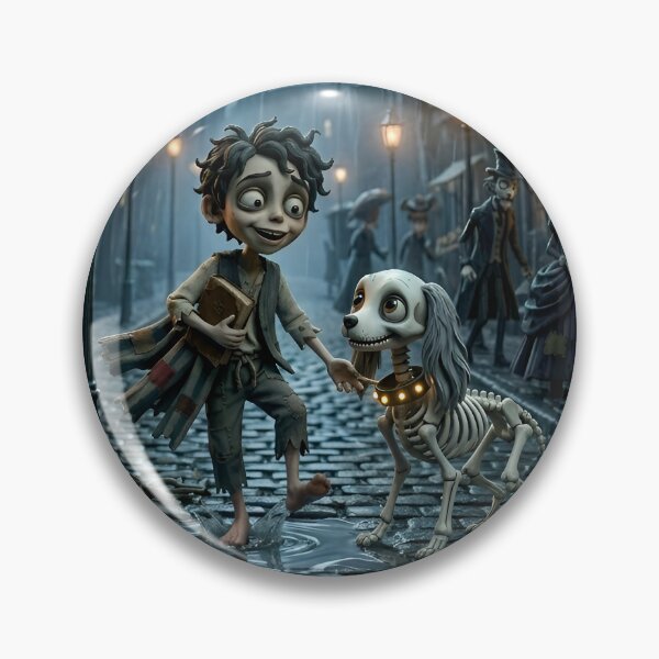 Item preview, Gothic ChildhoodBoy and Skeleton Dog Playing in Rain – Victorian Gothic Style Art designed and sold by NUTMA Design.