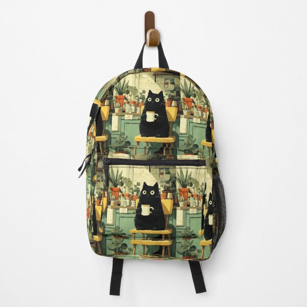Item preview, Gato negro tomando café en una cocina acogedora. designed and sold by Erika Kaisersot.