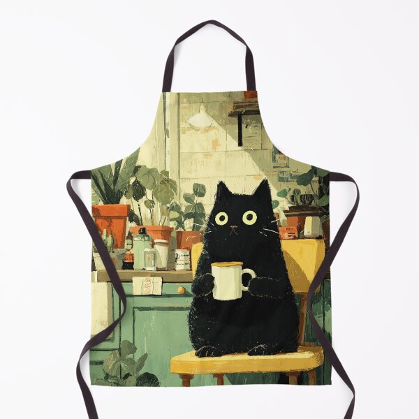 Item preview, Gato negro tomando café en una cocina acogedora. designed and sold by Erika Kaisersot.