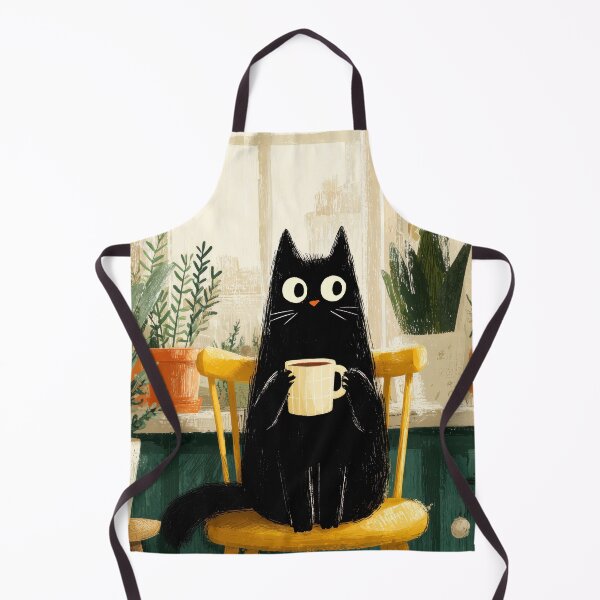 Item preview, Gato negro tomando café en una cocina acogedora. designed and sold by Erika Kaisersot.
