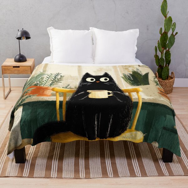 Item preview, Black Cat Drinking Coffee in Cozy Kitchen designed and sold by Erika Kaisersot.