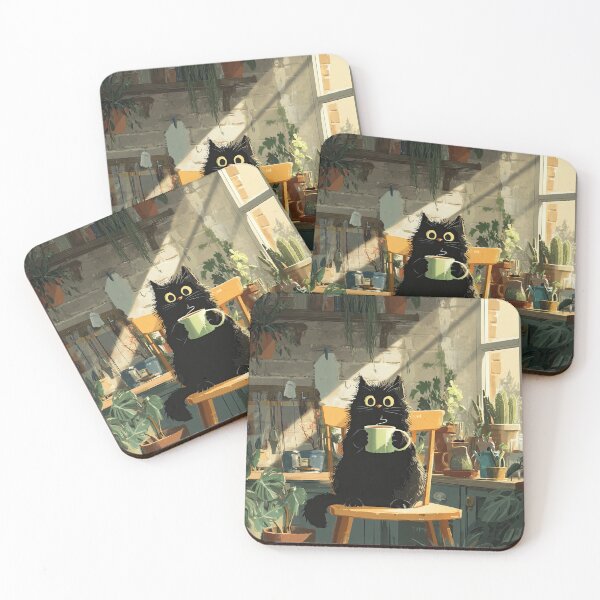Item preview, Black Cat Morning Coffee in Kitchen designed and sold by Erika Kaisersot.