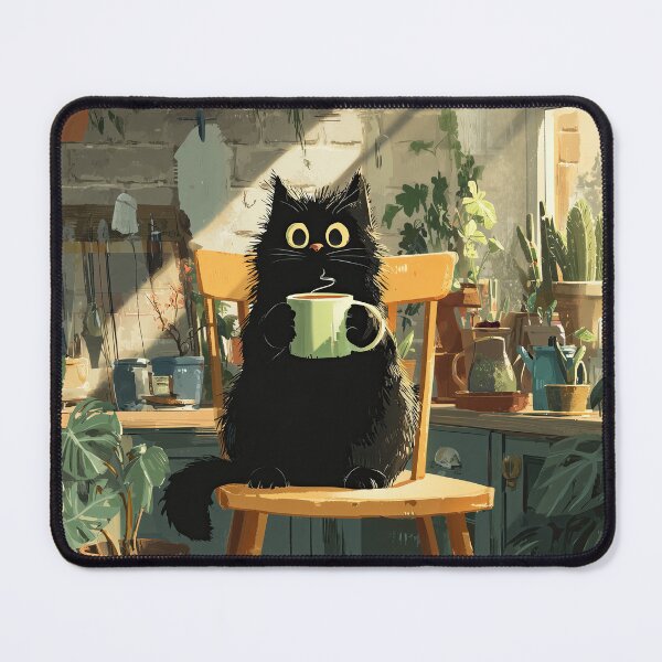 Item preview, Black Cat Morning Coffee in Kitchen designed and sold by Erika Kaisersot.