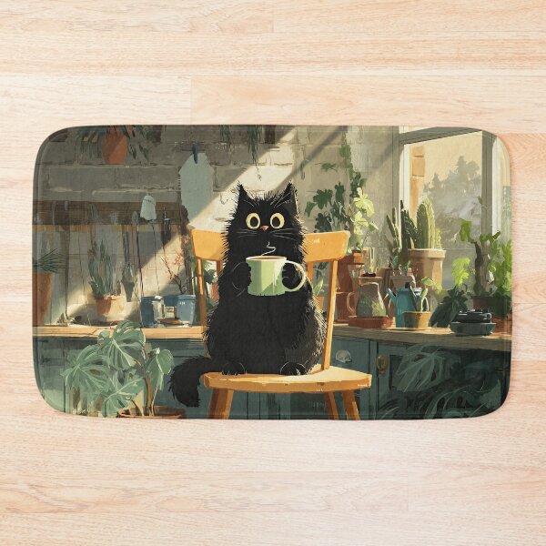 Item preview, Black Cat Morning Coffee in Kitchen designed and sold by Erika Kaisersot.