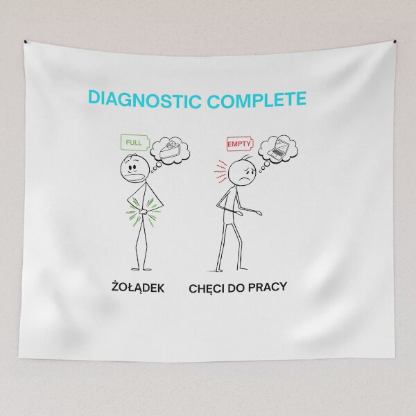 Item preview, White Diagnostic Complete: Stomach Full Brain Empty - Funny Polish Office Humor Gift designed and sold by VibePolinglish.