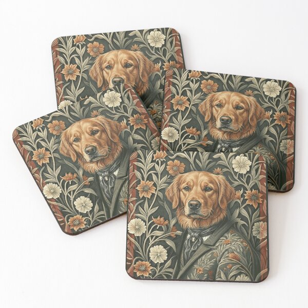 Item preview, Dapper Golden Retriever Dog Victorian Floral Suit designed and sold by AntiqueImages.