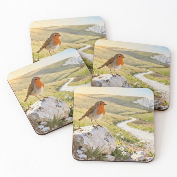 Item preview, Robin Bird Coastal Painting – White Cliffs of Dover Landscape Art designed and sold by QuietCanvasArtworks.