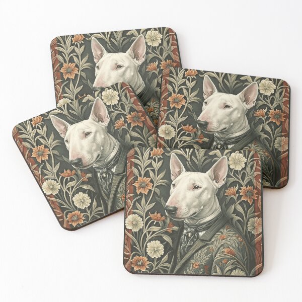 Item preview, Elegant White Bull Terrier Dog Vintage Floral Suit Art designed and sold by AntiqueImages.