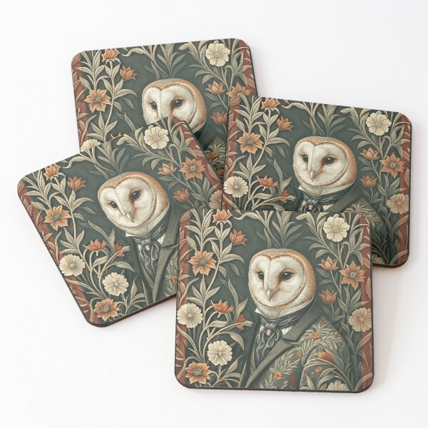 Item preview, Victorian Barn Owl Gentleman Floral Art Nouveau designed and sold by AntiqueImages.