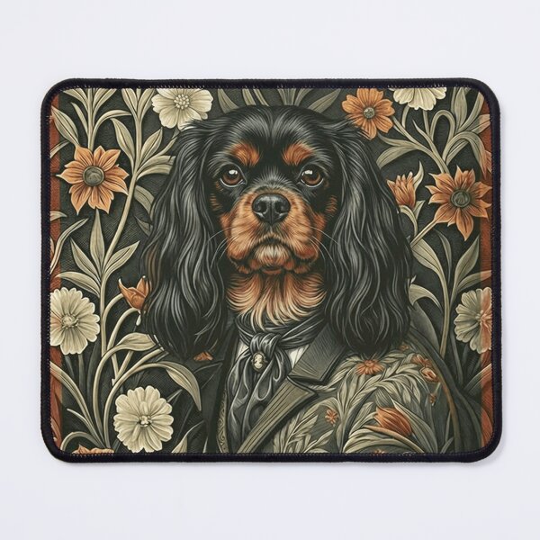 Item preview, Black and Tan Cavalier King Charles Spaniel Floral Dog designed and sold by AntiqueImages.