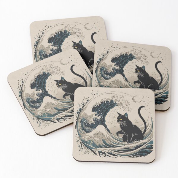 Item preview, Japanese Cat Wave Art – Sumi-e Ukiyo-e Fusion Zen Poster designed and sold by Tamas Das.