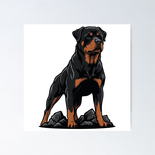Item preview, Rottweiler Dog on Rock Portrait Black Guardian designed and sold by PixelStudioBe.