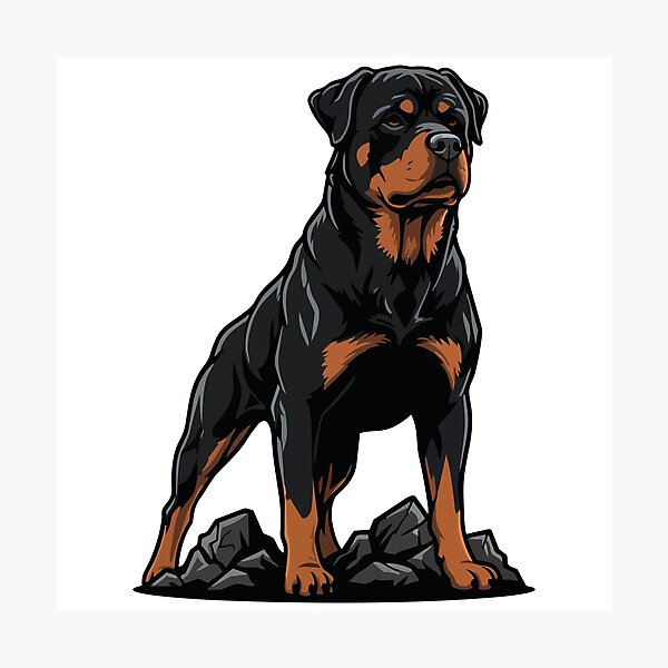 Item preview, Rottweiler Dog on Rock Portrait Black Guardian designed and sold by PixelStudioBe.