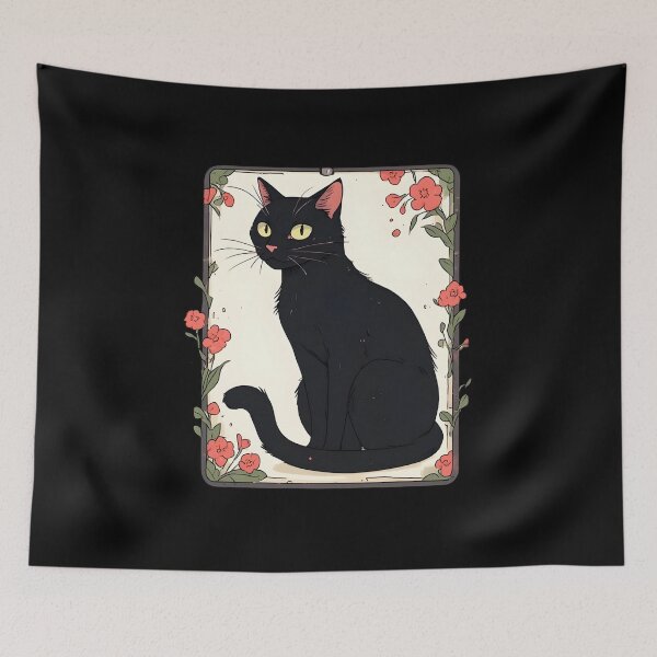 Item preview, Black Cat Tarot Style – Mystical Floral Illustration designed and sold by Karolina’s Cozy Creations.
