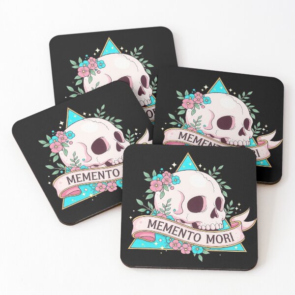 Item preview, Memento Mori Pink Skull Leaves and Flowers in Cyan Triangle designed and sold by nuel-art.