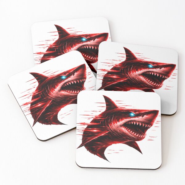 Item preview, Glitch Shark Red Neon – Cyberpunk Predator with Blue Eyes designed and sold by UnglaublichGut.