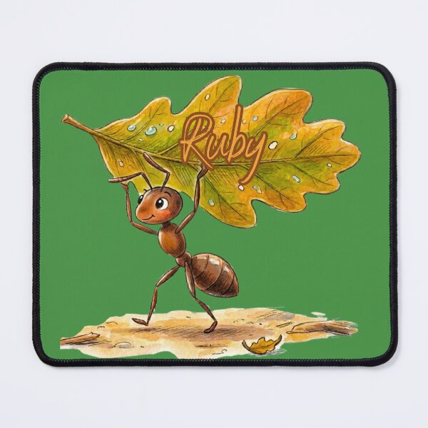 Item preview, Cute Ant Carrying Oak Leaf – Personalized Name Ruby Watercolor Art designed and sold by MBBialyPiksel.