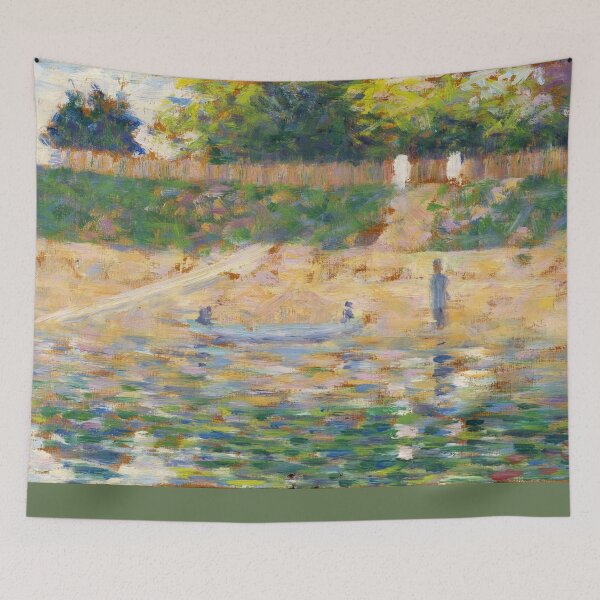 Item preview, Boat By the Riverbank by Georges Seurat: Neo Impressionist River Scene Poster designed and sold by artofuniverse.