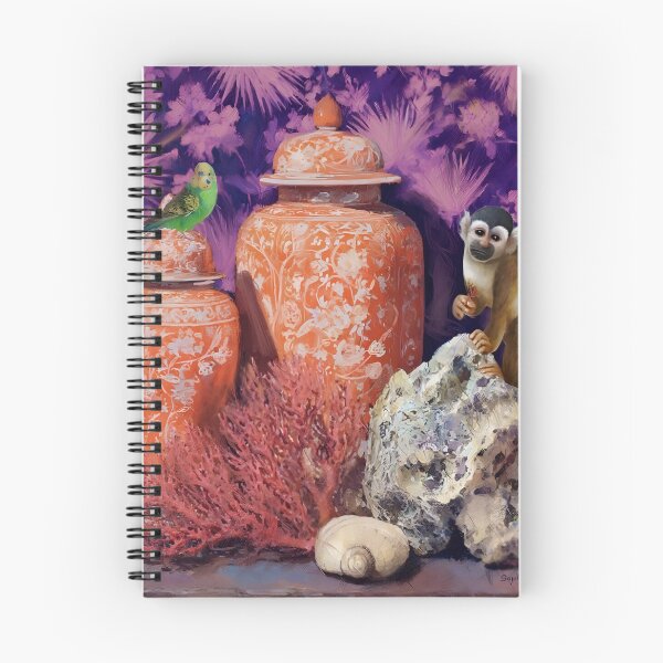 Item preview, Still life with orange ginger jars red corals and cheeky monkey designed and sold by SophieClimaArt.