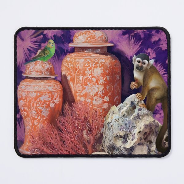 Item preview, Still life with orange ginger jars red corals and cheeky monkey designed and sold by SophieClimaArt.