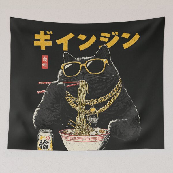 Item preview, Cool Black Cat Ramen Japanese Art designed and sold by GrinGalore.
