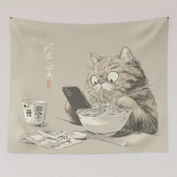 Item preview, Cat Ramen Retro Japanese Noodles Artwork designed and sold by GrinGalore.