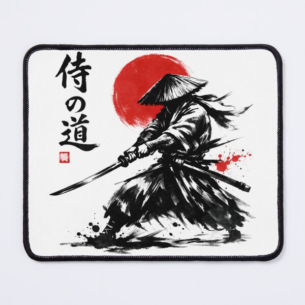 Item preview, Samurai Ink Art with Red Sun Accent – Minimal Japanese Sumi-e Warrior Design designed and sold by avwear.
