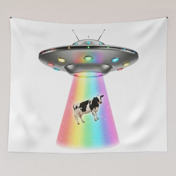 Item preview, funny retro ufo cow abduction designed and sold by ArtivioShop.