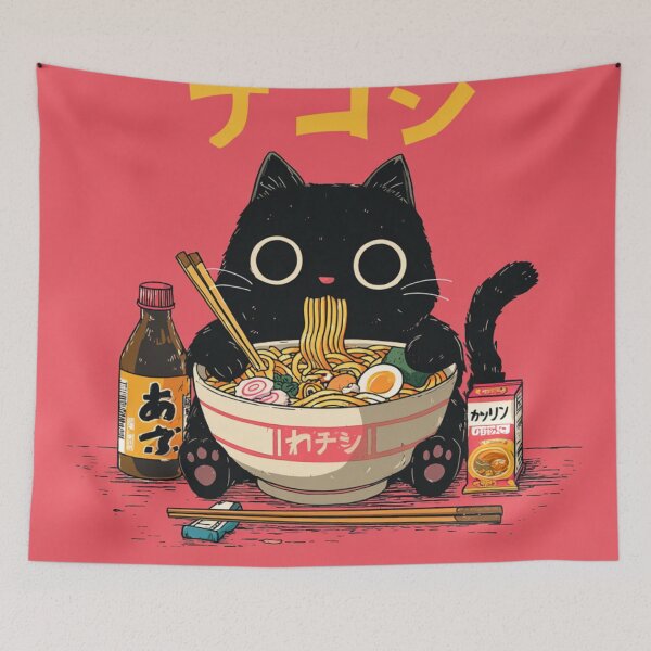 Item preview, Black Kitten Ramen Japanese Funny Graphic Tees Kawaii Cat Anime Gifts designed and sold by GrinGalore.