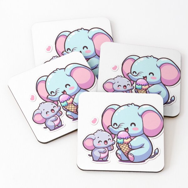 Item preview, Cute Baby Elephant Eating Ice Cream With Parent-Kawaii Animal Cartoon Sticker  designed and sold by carestazafeli.