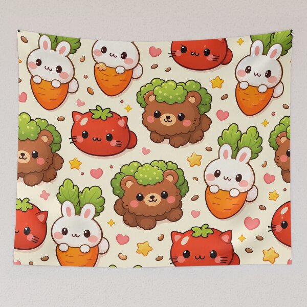 Item preview, Kawaii Vegetable Animal Friends Seamless Pattern designed and sold by aminz4.