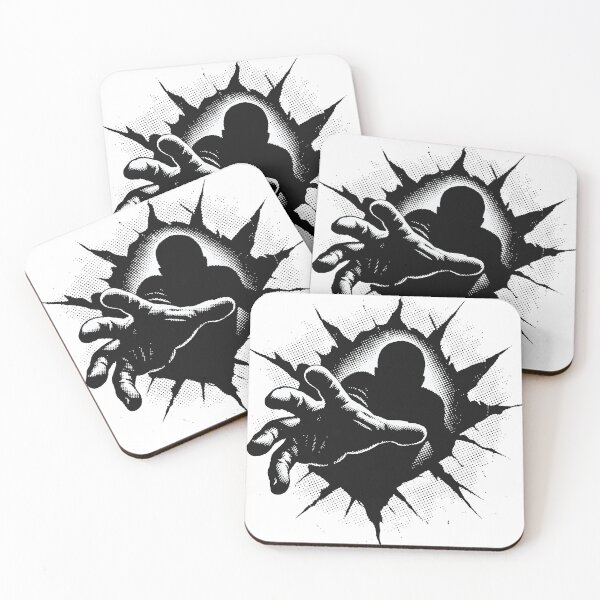 Item preview, A dramatic black silhouette reaches through a torn hole in a wall, hand extended toward the viewer in bold comic halftone style, evoking urgency designed and sold by Dejbar.