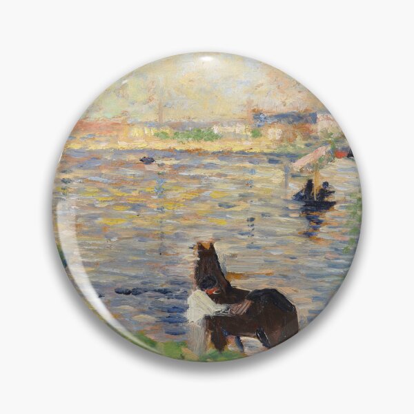 Artikelvorschau, Pferde im Wasser von Georges Seurat: Neoimpressionistisches Flussszenen-Poster entworfen und verkauft von artofuniverse.