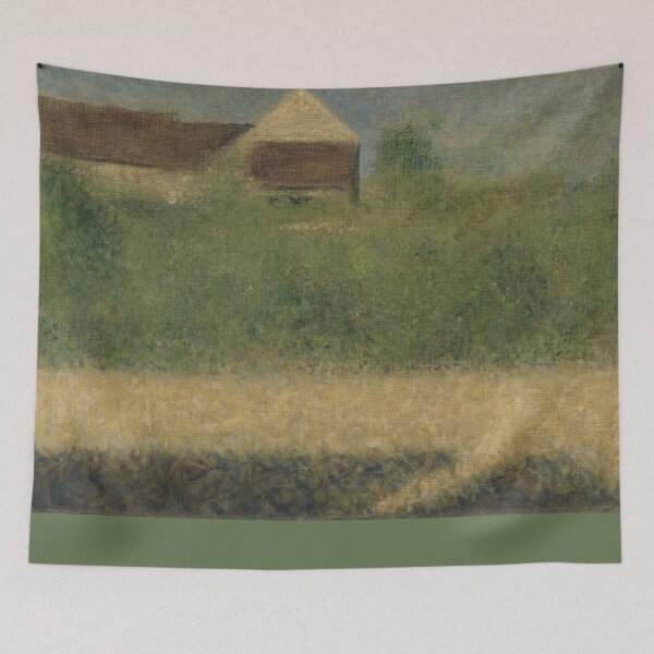 Item preview, Houses and Garden by Georges Seurat: Minimalist Pointillist Landscape Poster designed and sold by artofuniverse.