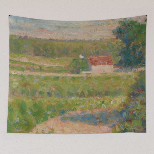 Item preview, La Maison Au Toit Rouge by Georges Seurat: Neo Impressionist Country Landscape designed and sold by artofuniverse.
