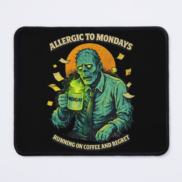 Item preview, Allergic to Mondays Zombie Shirt – Funny Work Burnout Vintage Horror Tee designed and sold by Mythic Ink Studio.