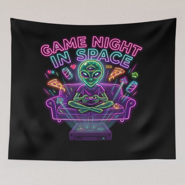 Item preview, Game Night In Space Neon Alien Gamer T-Shirt Funny Pizza Gaming Retro Aesthetic designed and sold by Prime legend .