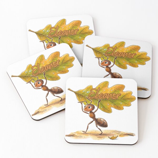 Item preview, Cute Ant Carrying Oak Leaf – Personalized Name Eleanor Watercolor Art designed and sold by MBBialyPiksel.