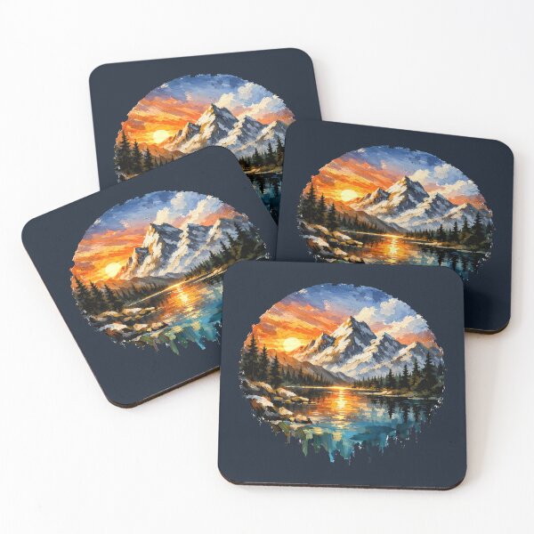 Item preview, Bob Ross Style Mountain Sunset Happy Little Trees designed and sold by SplashTastic.