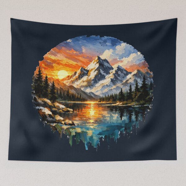 Item preview, Bob Ross Style Mountain Sunset Happy Little Trees designed and sold by SplashTastic.
