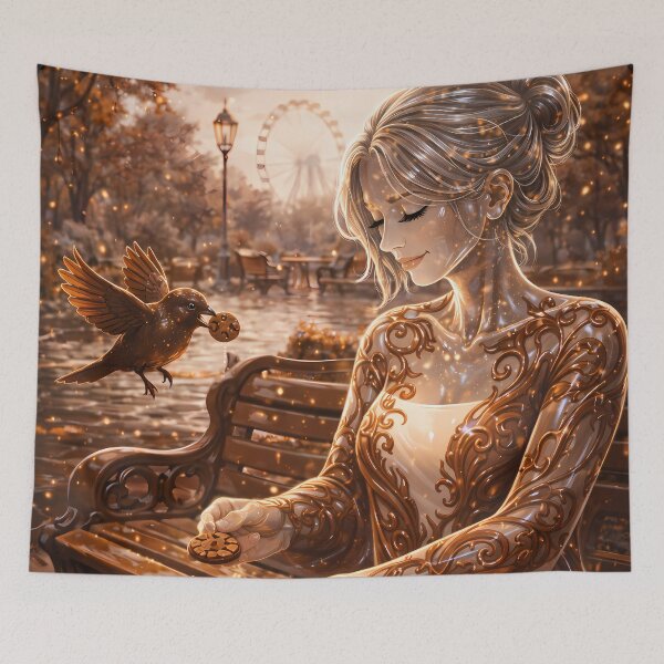 Item preview, Surreal Chocolate Woman Birds Cozy Park designed and sold by KnitOfShadoF.