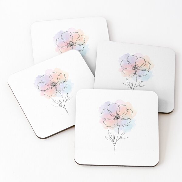 Item preview, Minimalist Wildflower Continuous Line Drawing with Pastel Watercolor designed and sold by Art-Selling.