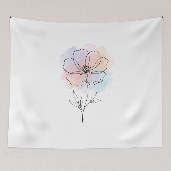 Item preview, Minimalist Wildflower Continuous Line Drawing with Pastel Watercolor designed and sold by Art-Selling.