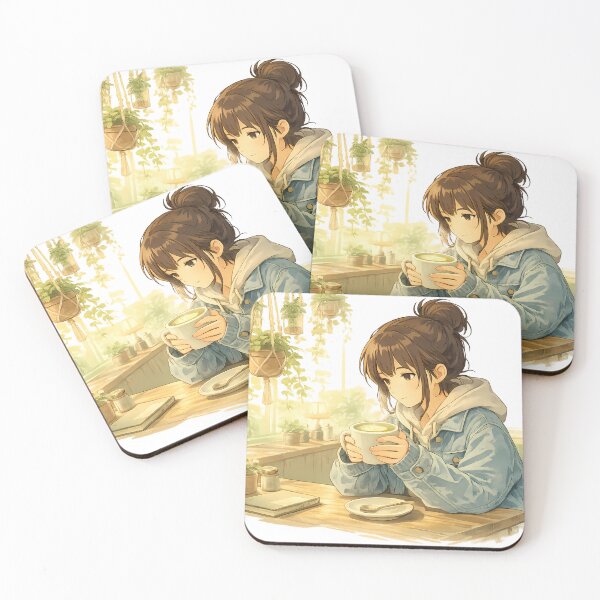 Item preview, Lo Fi Girl Matcha Cafe Anime Aesthetic Cozy Plant Cafe Illustration Ghibli Style Relaxing Study Girl designed and sold by Art-Selling.