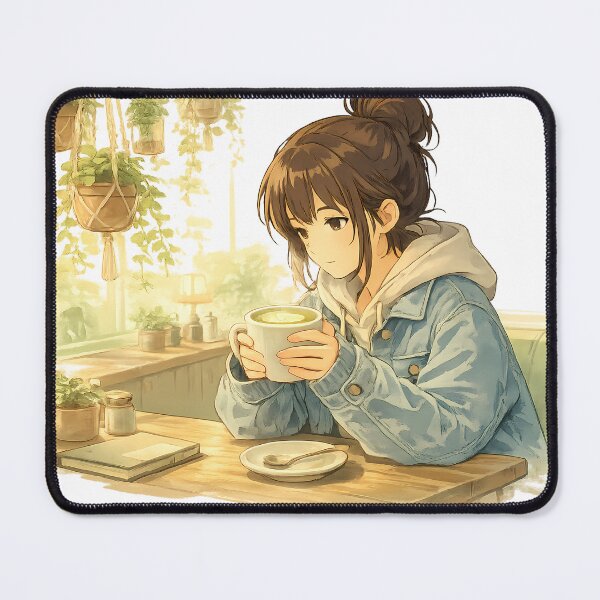 Item preview, Lo Fi Girl Matcha Cafe Anime Aesthetic Cozy Plant Cafe Illustration Ghibli Style Relaxing Study Girl designed and sold by Art-Selling.