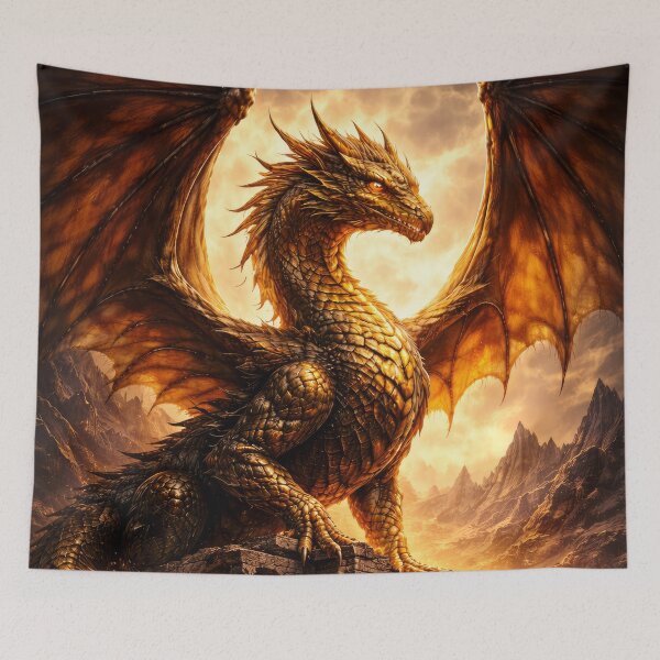 Artikelvorschau, Goldener Drache – Uralter Wächter, Legendäres Tier, Majestätisches Fantasiewesen entworfen und verkauft von DrakariArt.
